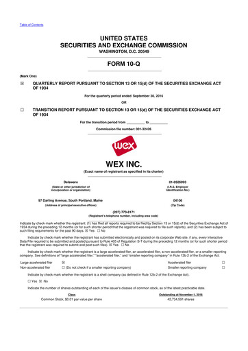 Thumbnail WEX 10-Q Quarterly Report FY2016 