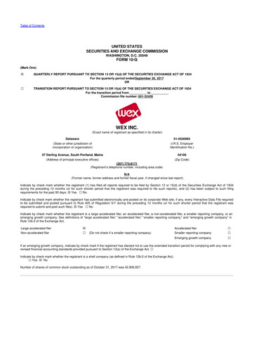 Thumbnail WEX 10-Q Quarterly Report FY2017 