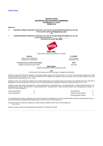 Thumbnail WEX 10-Q Quarterly Report FY2018 