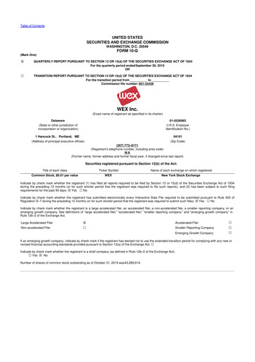Thumbnail WEX 10-Q Quarterly Report FY2019 