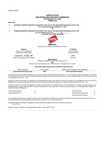 Thumbnail WEX 10-Q Quarterly Report FY2020 