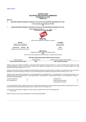 Thumbnail WEX 10-Q Quarterly Report FY2020 