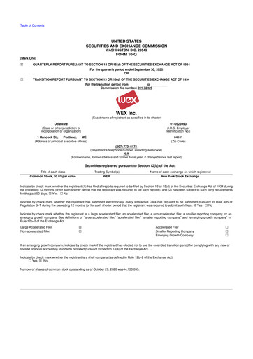Thumbnail WEX 10-Q Quarterly Report FY2020 