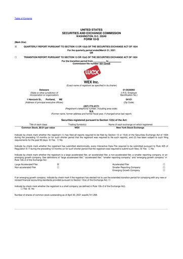 Thumbnail WEX 10-Q Quarterly Report FY2021 