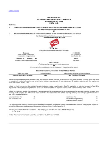 Thumbnail WEX 10-Q Quarterly Report FY2021 