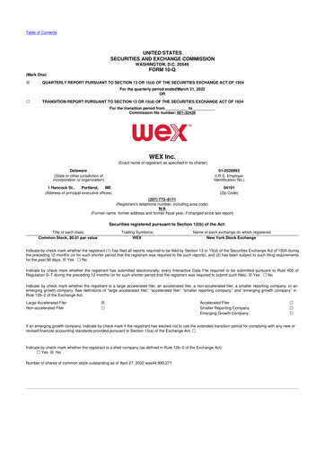 Thumbnail WEX 10-Q Quarterly Report FY2022 