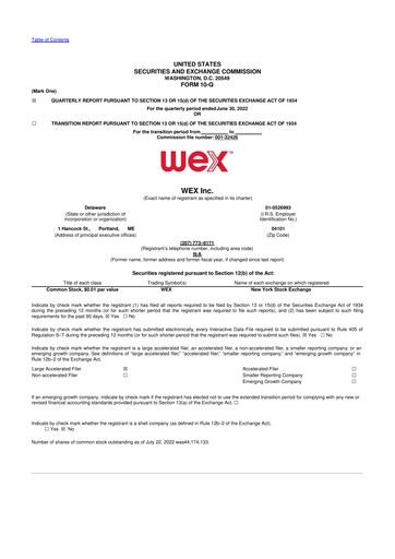 Thumbnail WEX 10-Q Quarterly Report FY2022 