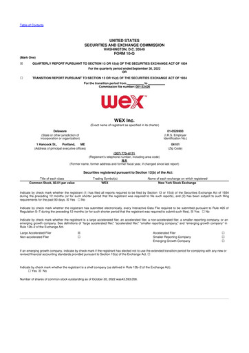 Thumbnail WEX 10-Q Quarterly Report FY2022 