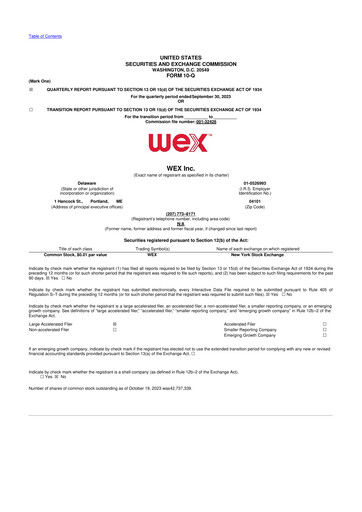 Thumbnail WEX 10-Q Quarterly Report FY2023 