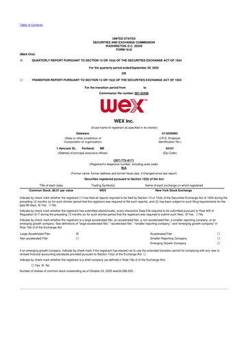 Thumbnail WEX 10-Q Quarterly Report FY2025 