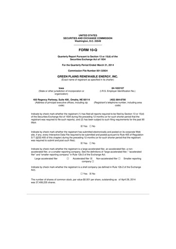 Thumbnail Green Plains 10-Q Quarterly Report FY2014 