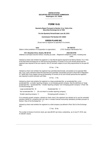 Thumbnail Green Plains 10-Q Quarterly Report FY2018 