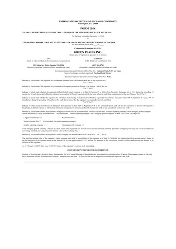 Thumbnail Green Plains 10-K Annual Report 2018