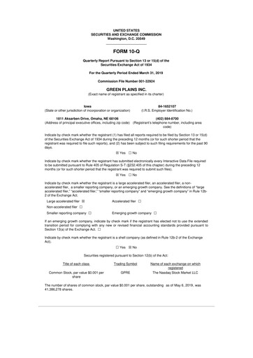 Thumbnail Green Plains 10-Q Quarterly Report FY2019 