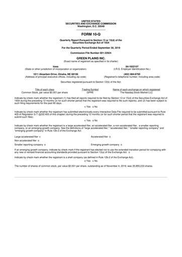 Thumbnail Green Plains 10-Q Quarterly Report FY2019 
