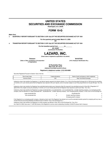 Thumbnail Lazard 10-Q Quarterly Report FY 