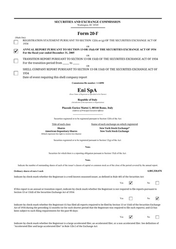 Vorschaubild ENI 20-F Jahresbericht 