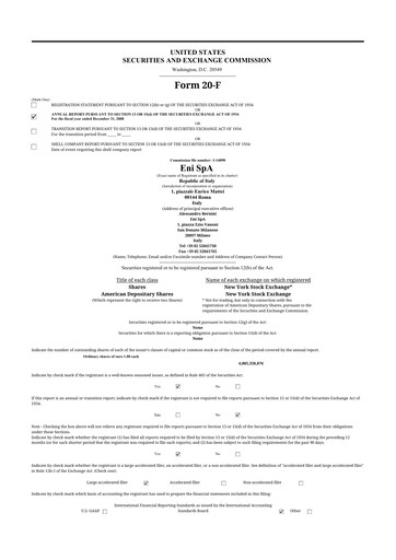 Vorschaubild ENI 20-F Jahresbericht 