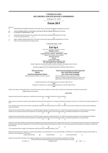 Vorschaubild ENI 20-F Jahresbericht 