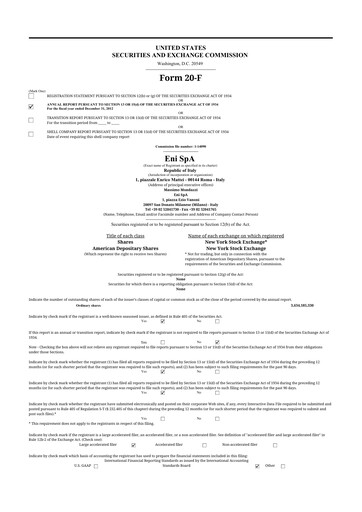 Vorschaubild ENI 20-F Jahresbericht 