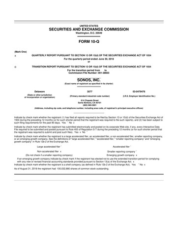 Vorschaubild Sonos
 10-Q Quartalsbericht 2018 