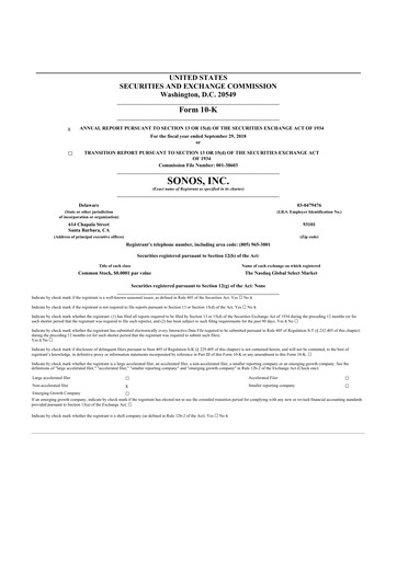 Thumbnail Sonos
 10-K Annual Report 2018