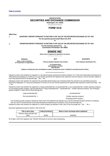 Vorschaubild Sonos
 10-Q Quartalsbericht 2019 
