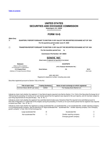 Vorschaubild Sonos
 10-Q Quartalsbericht 2020 