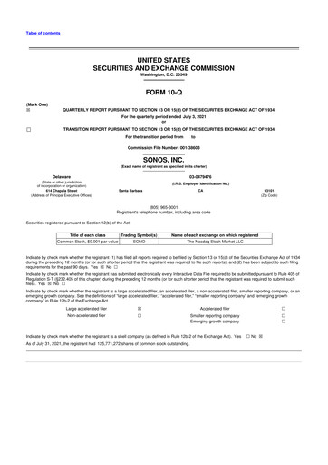 Vorschaubild Sonos
 10-Q Quartalsbericht 2021 