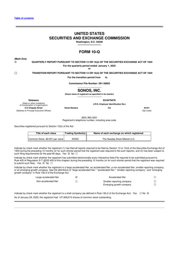 Vorschaubild Sonos
 10-Q Quartalsbericht 2022 