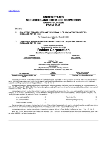 Miniature Roblox 10-Q Rapport trimestriel 2022 