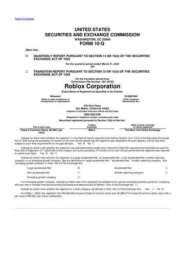 Miniature Roblox 10-Q Rapport trimestriel 2023 