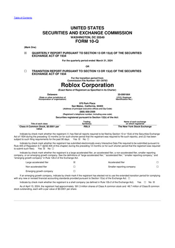 Miniature Roblox 10-Q Rapport trimestriel 2024 