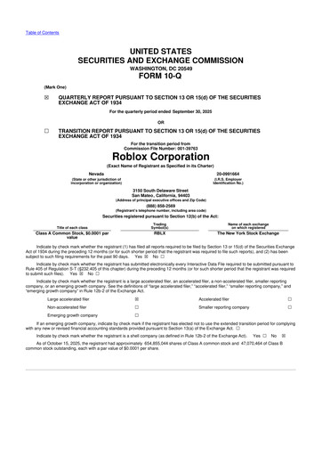 Miniature Roblox 10-Q Rapport trimestriel 2025 