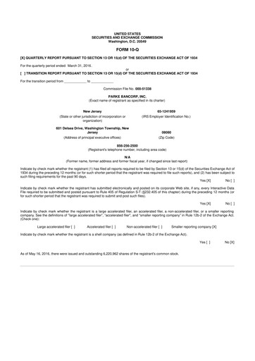 Thumbnail Parke Bancorp 10-Q Quarterly Report FY2016 