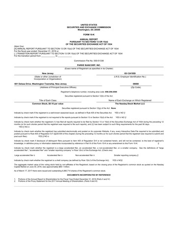 Thumbnail Parke Bancorp 10-K Annual Report 2016