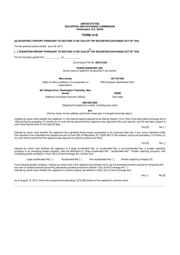 Thumbnail Parke Bancorp 10-Q Quarterly Report FY2017 