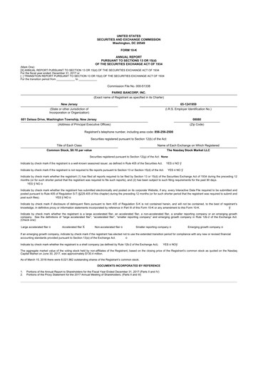 Thumbnail Parke Bancorp 10-K Annual Report 2017