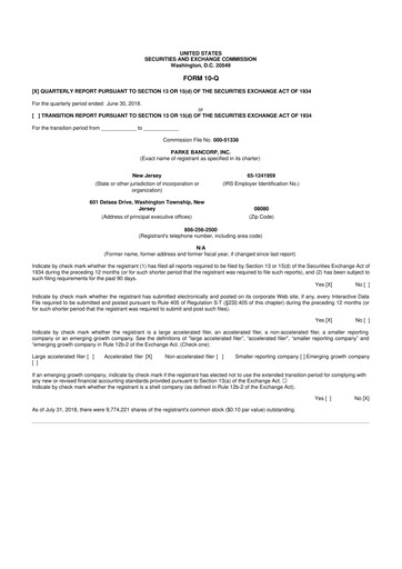 Thumbnail Parke Bancorp 10-Q Quarterly Report FY2018 
