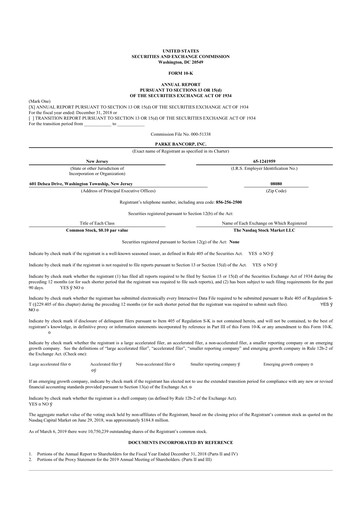 Thumbnail Parke Bancorp 10-K Annual Report 2018