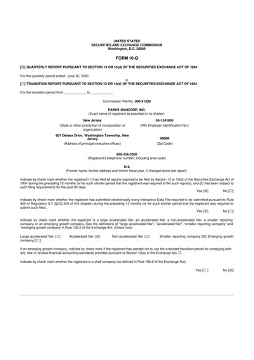 Thumbnail Parke Bancorp 10-Q Quarterly Report FY2020 