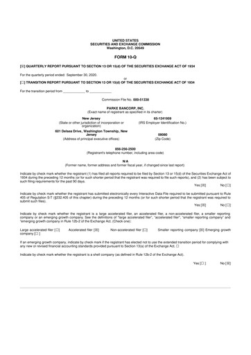 Thumbnail Parke Bancorp 10-Q Quarterly Report FY2020 