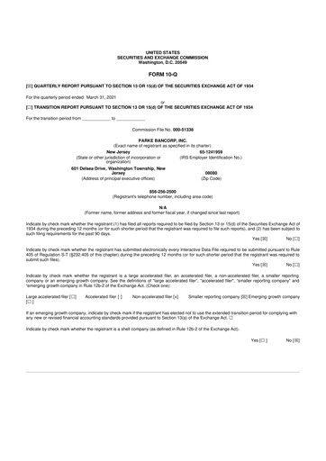 Thumbnail Parke Bancorp 10-Q Quarterly Report FY2021 