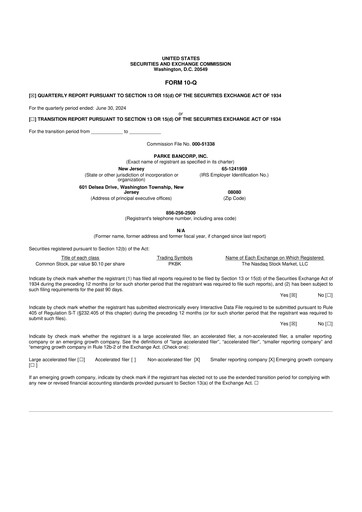 Thumbnail Parke Bancorp 10-Q Quarterly Report FY2024 