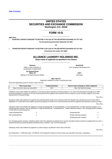 Thumbnail Alliance Laundry Holdings 10-Q Quarterly Report FY2025 