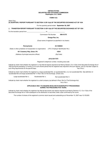 Thumbnail Omega Flex 10-Q Quarterly Report FY 