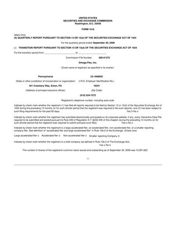 Thumbnail Omega Flex 10-Q Quarterly Report FY 