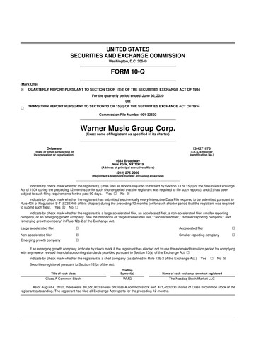 Vorschaubild Warner Music Group
 10-Q Quartalsbericht 2020 