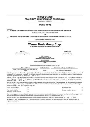 Vorschaubild Warner Music Group
 10-Q Quartalsbericht 2021 