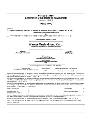 Vorschaubild Warner Music Group
 10-Q Quartalsbericht 2021 